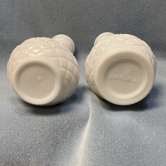 Vintage RANDALL White Milk Glass Bud Vase Diamond Embossed Bud Vases 9" (2) - Picture 4 of 13